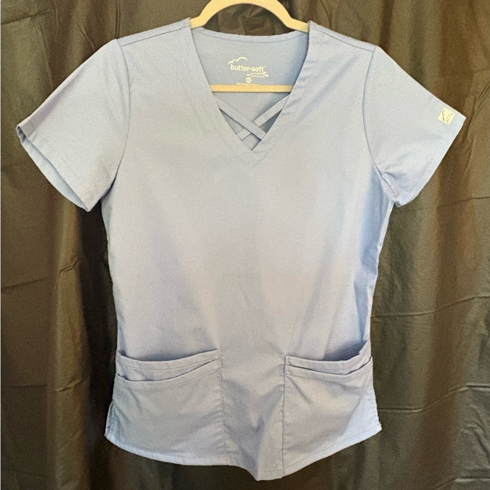 Butter Soft Stretch Women's Blue Scrub Top
